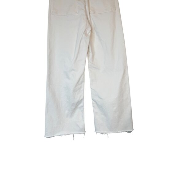 ZARA Size 2 White Wide-Leg Frayed Hem High Waisted Denim Jeans - Picture 5 of 14